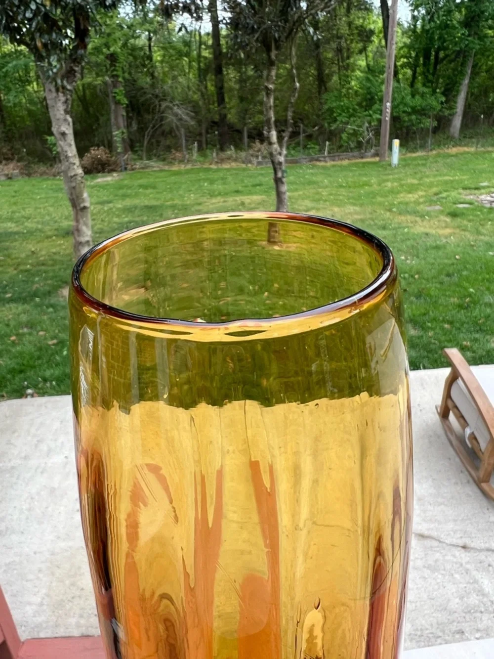 Tall Amber Glass Stem Vase 16.5” Mid Century Modern Decor Optic Panel